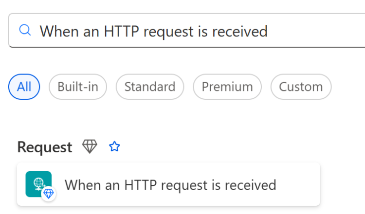 Screenshot of an automation platform trigger card labeled “When an HTTP request is received."